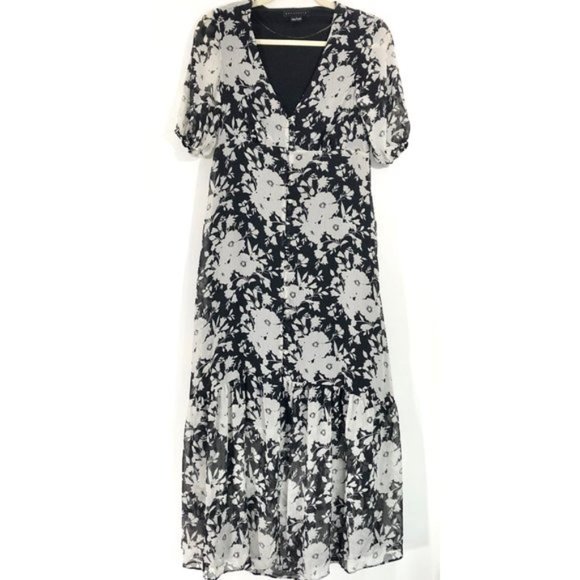 New Sanctuary Floral Short Sleeve Button Front Maxi Dress Black White Size 2 - Picture 5 of 16